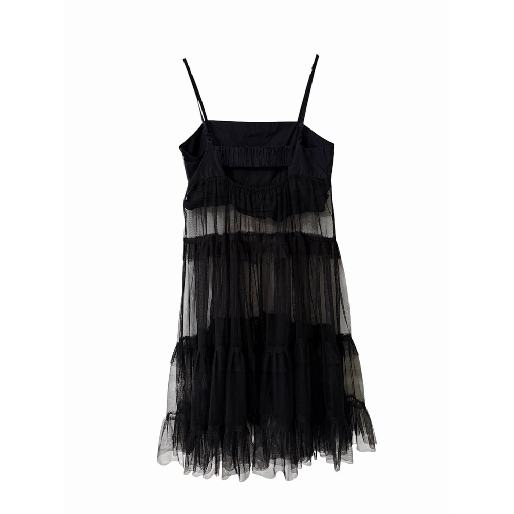 Maeve Anthropologie Black Tiered Mesh Slip Dress Whimsigoth Dark Romantic S - Picture 3 of 9